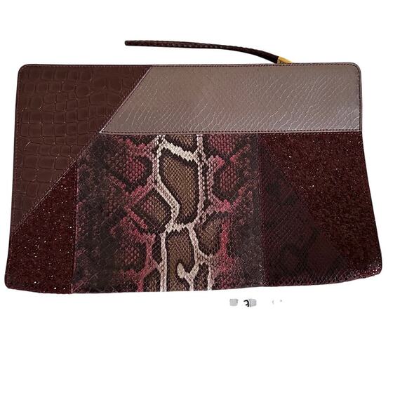 Stella McCartney Vegan Snakeskin Patchwork Clutch Pouch – Burgundy Statement Bag - Picture 13 of 16